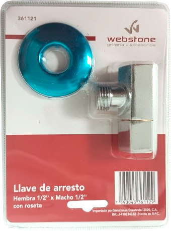 2151682 VALVULA DE ARRESTO ABS 1-2X1-2 CON ROSETA HEMBRA-MACHO WEBSTONE 361121